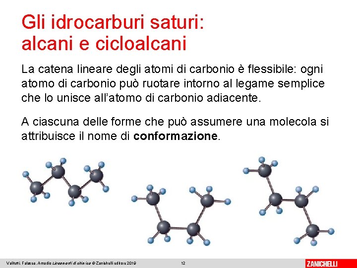 Gli idrocarburi saturi: alcani e cicloalcani La catena lineare degli atomi di carbonio è