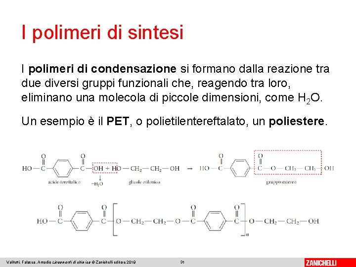 I polimeri di sintesi I polimeri di condensazione si formano dalla reazione tra due