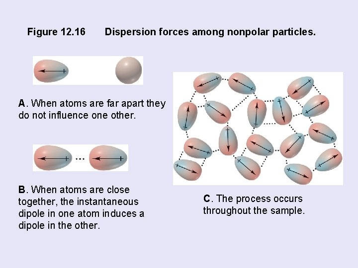 Figure 12. 16 Dispersion forces among nonpolar particles. A. When atoms are far apart