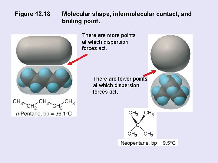 Figure 12. 18 Molecular shape, intermolecular contact, and boiling point. There are more points