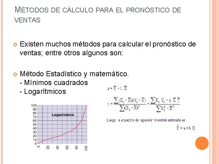 MÉTODOS DE CÁLCULO PARA EL PRONÓSTICO DE VENTAS Existen muchos métodos para calcular el