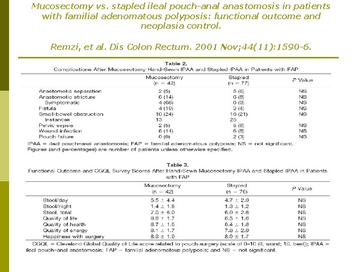 Mucosectomy vs. stapled ileal pouch-anal anastomosis in patients with familial adenomatous polyposis: functional outcome