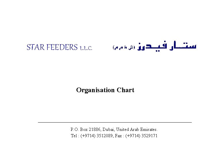 STAR FEEDERS L. L. C. Organisation Chart P. O. Box 21886, Dubai, United Arab