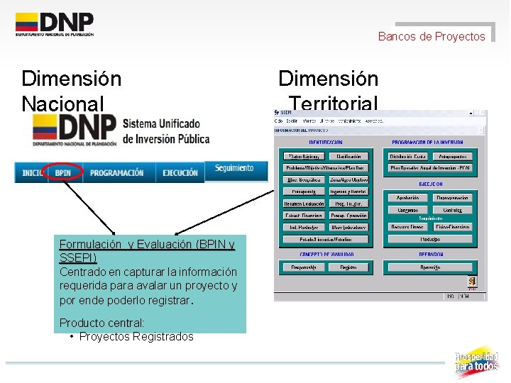 Bancos de Proyectos Dimensión Nacional Formulación y Evaluación (BPIN y SSEPI) Centrado en capturar