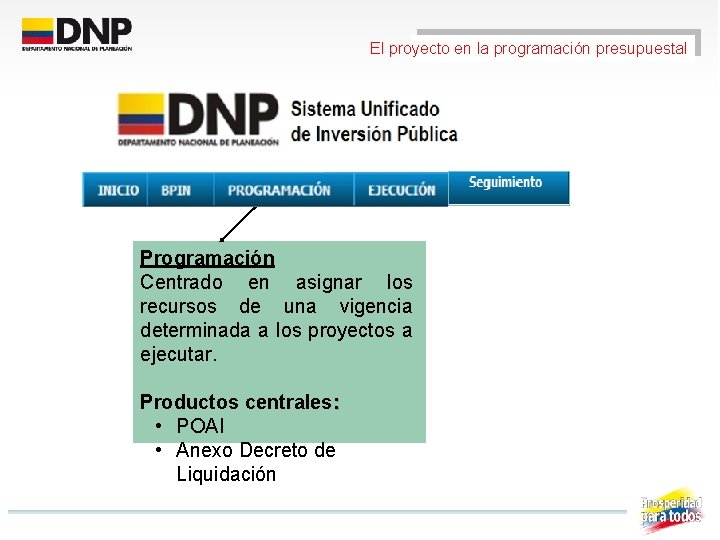 El proyecto en la programación presupuestal Programación Centrado en asignar los recursos de una