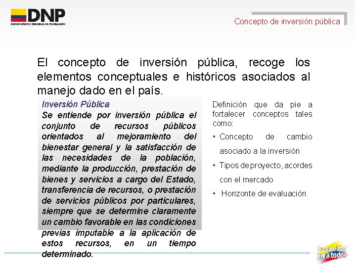 Concepto de inversión pública El concepto de inversión pública, recoge los elementos conceptuales e