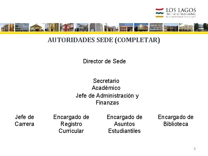 AUTORIDADES SEDE (COMPLETAR) Director de Secretario Académico Jefe de Administración y Finanzas Jefe de