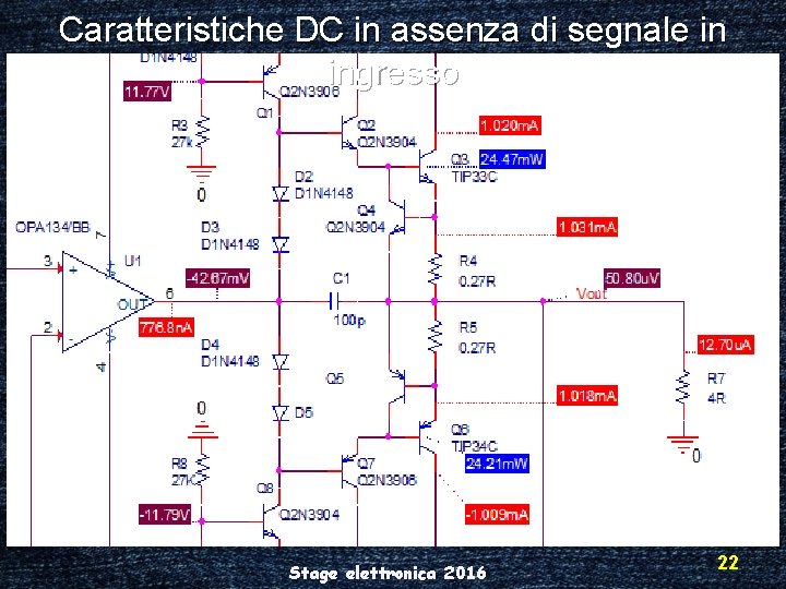 Caratteristiche DC in assenza di segnale in ingresso Stage elettronica 2016 22 