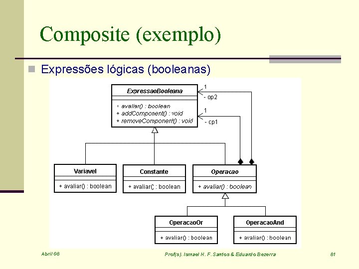 Composite (exemplo) n Expressões lógicas (booleanas) Abril 08 Prof(s). Ismael H. F. Santos &