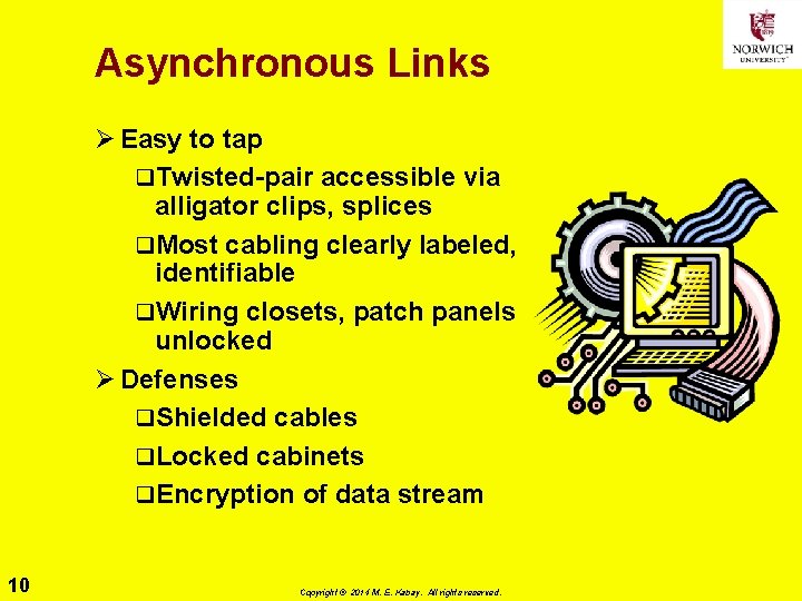 Asynchronous Links Ø Easy to tap q. Twisted-pair accessible via alligator clips, splices q. Asynchronous Links Ø Easy to tap q. Twisted-pair accessible via alligator clips, splices q.