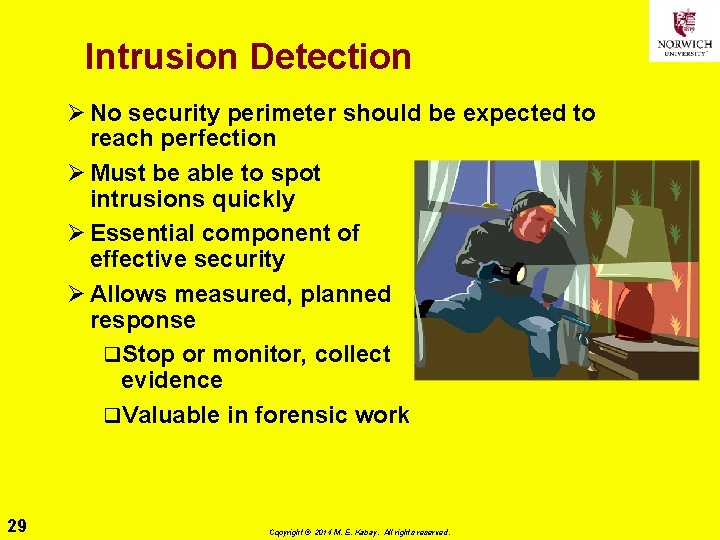 Intrusion Detection Ø No security perimeter should be expected to reach perfection Ø Must Intrusion Detection Ø No security perimeter should be expected to reach perfection Ø Must
