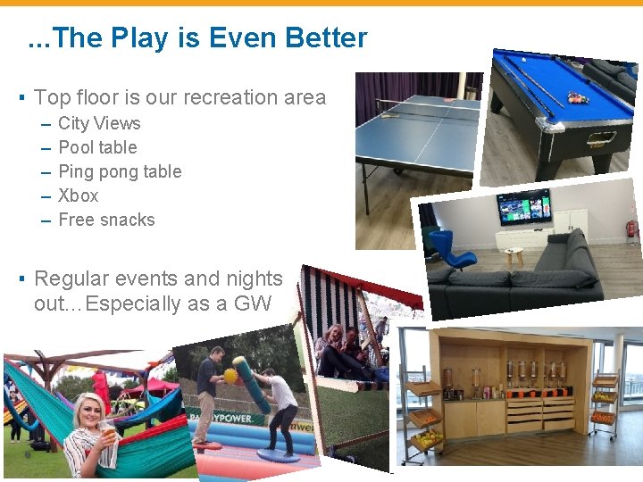 . . . The Play is Even Better ▪ Top floor is our recreation
