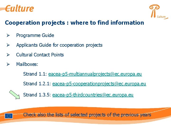 Cooperation projects : where to find information Ø Programme Guide Ø Applicants Guide for