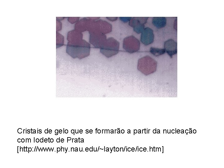 Cristais de gelo que se formarão a partir da nucleação com Iodeto de Prata