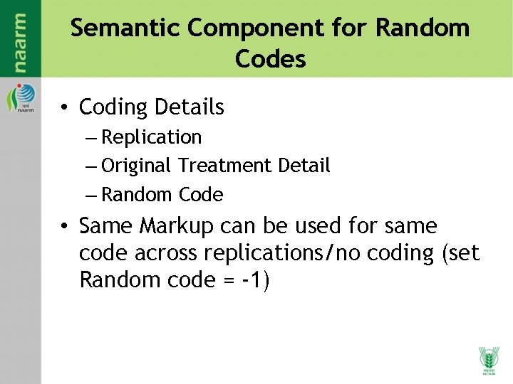 Semantic Component for Random Codes • Coding Details – Replication – Original Treatment Detail Semantic Component for Random Codes • Coding Details – Replication – Original Treatment Detail