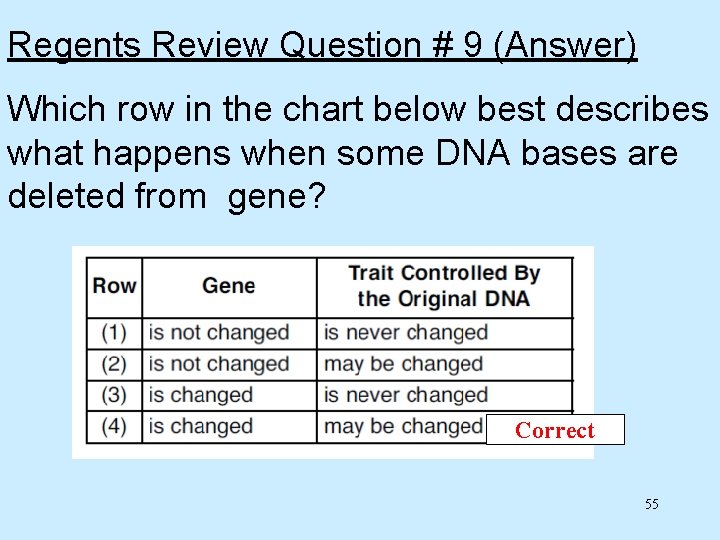 Regents Review Question # 9 (Answer) Which row in the chart below best describes