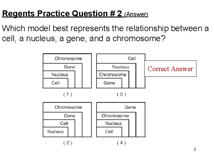 Regents Practice Question # 2 (Answer) Which model best represents the relationship between a