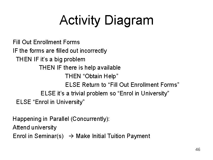 Activity Diagram Fill Out Enrollment Forms IF the forms are filled out incorrectly THEN