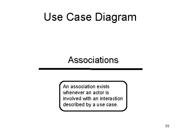 Use Case Diagram Associations An association exists whenever an actor is involved with an