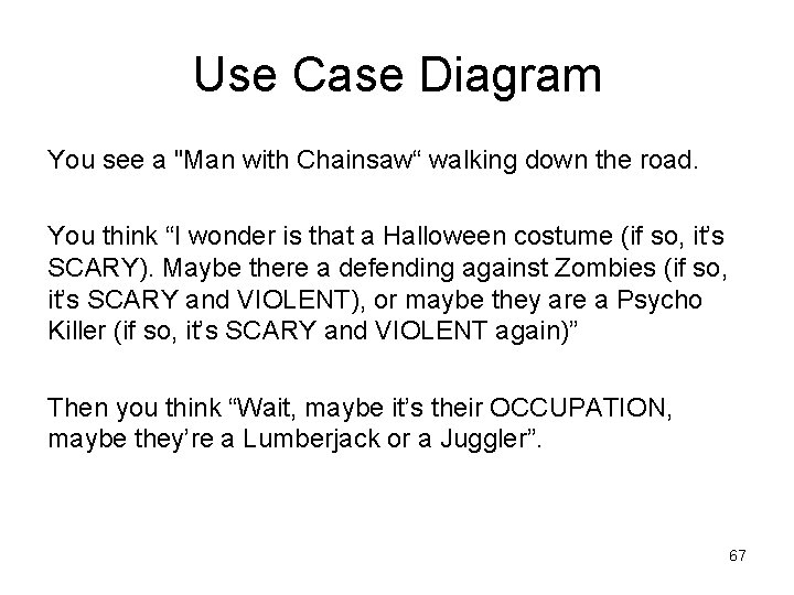 Use Case Diagram You see a "Man with Chainsaw“ walking down the road. You