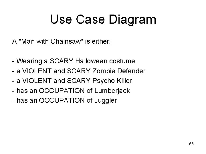 Use Case Diagram A "Man with Chainsaw" is either: - Wearing a SCARY Halloween