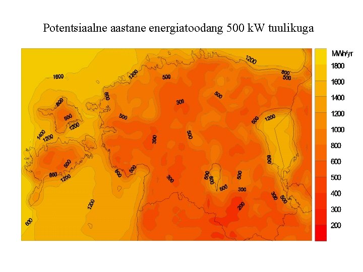 Potentsiaalne aastane energiatoodang 500 k. W tuulikuga 