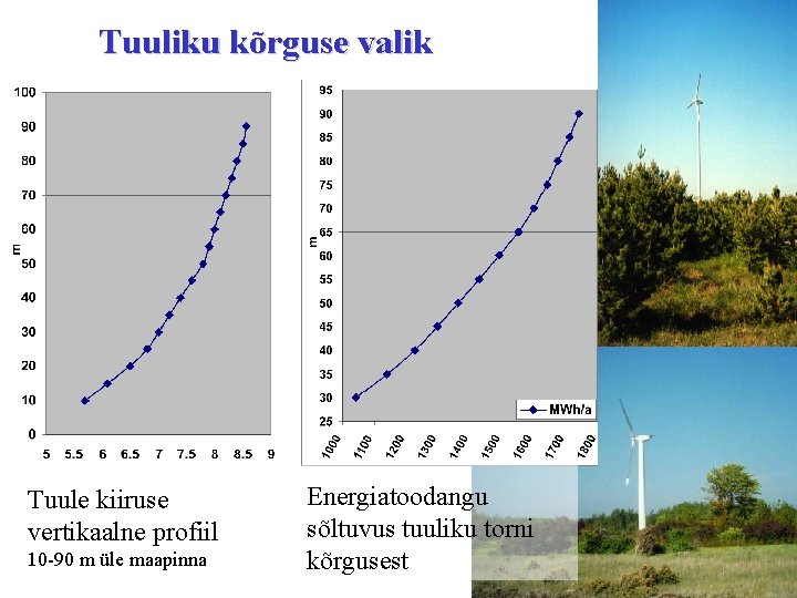 Tuuliku kõrguse valik Tuule kiiruse vertikaalne profiil 10 -90 m üle maapinna Energiatoodangu sõltuvus
