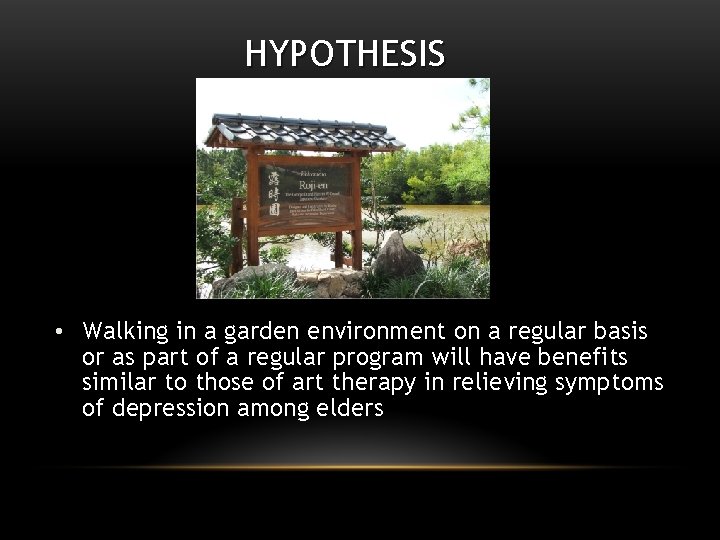 HYPOTHESIS • Walking in a garden environment on a regular basis or as part