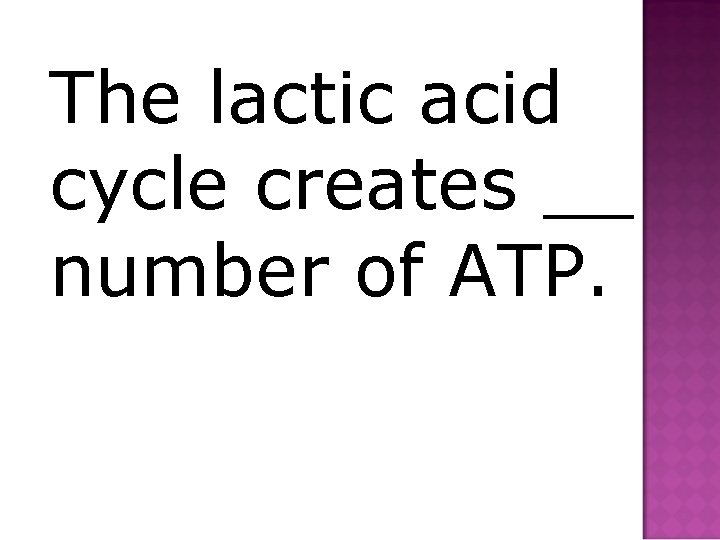The lactic acid cycle creates __ number of ATP. 