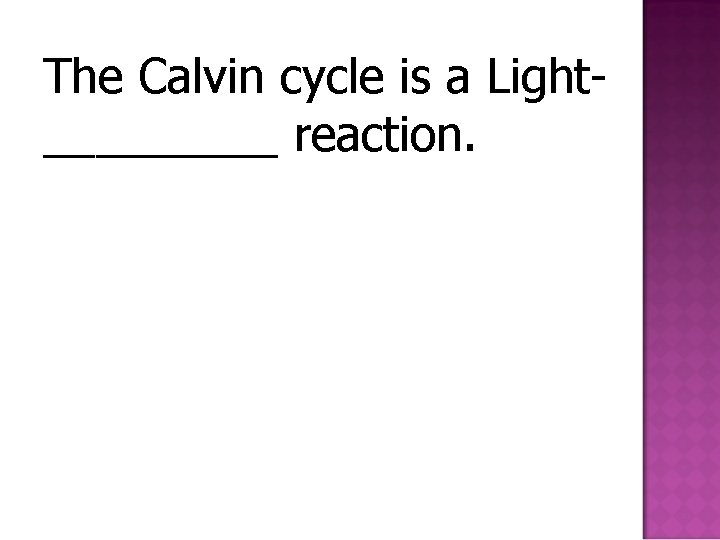 The Calvin cycle is a Light_____ reaction. 