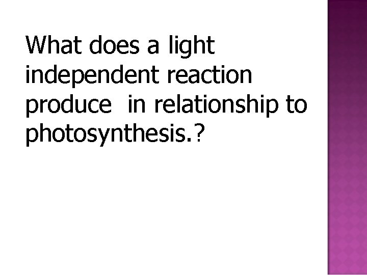 What does a light independent reaction produce in relationship to photosynthesis. ? 