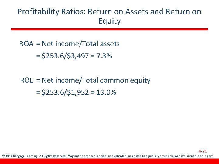 Profitability Ratios: Return on Assets and Return on Equity ROA = Net income/Total assets