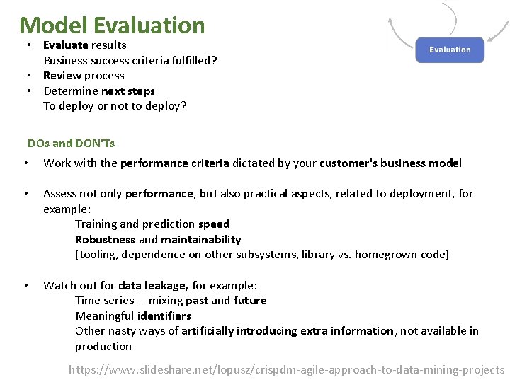 Model Evaluation • Evaluate results Business success criteria fulfilled? • Review process • Determine