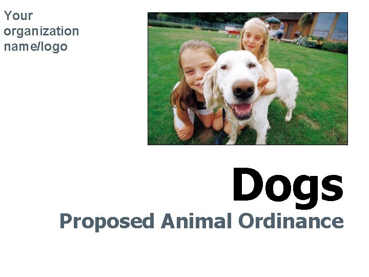 Your organization name/logo Dogs Proposed Animal Ordinance 