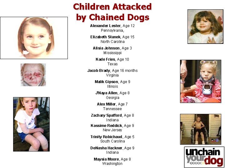 Children Attacked by Chained Dogs Alexander Lester, Age 12 Pennsylvania, Elizabeth Stanek, Age 15