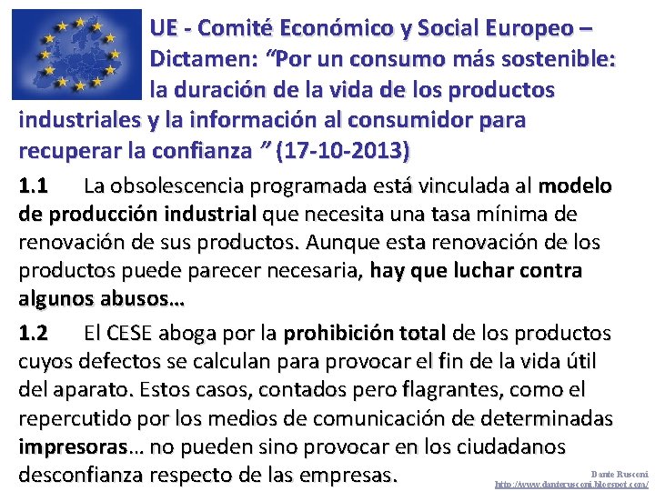 UE - Comité Económico y Social Europeo – Dictamen: “Por un consumo más sostenible: