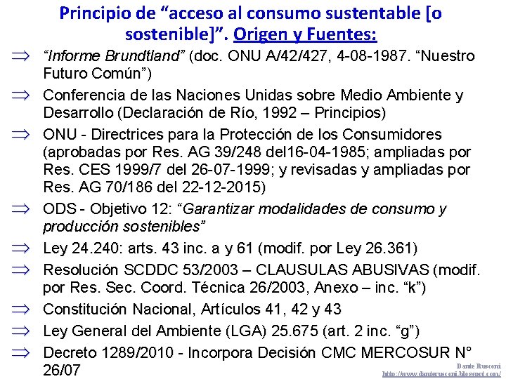 Principio de “acceso al consumo sustentable [o sostenible]”. Origen y Fuentes: “Informe Brundtland” (doc.