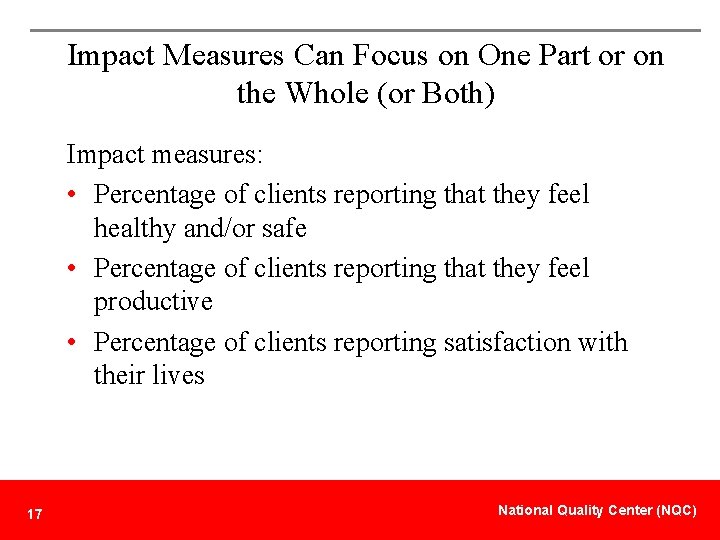 Impact Measures Can Focus on One Part or on the Whole (or Both) Impact