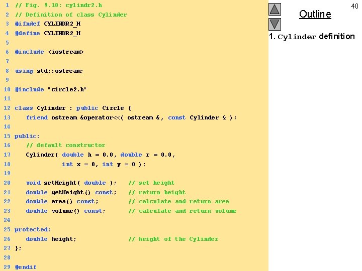 1 // Fig. 9. 10: cylindr 2. h 2 // Definition of class Cylinder