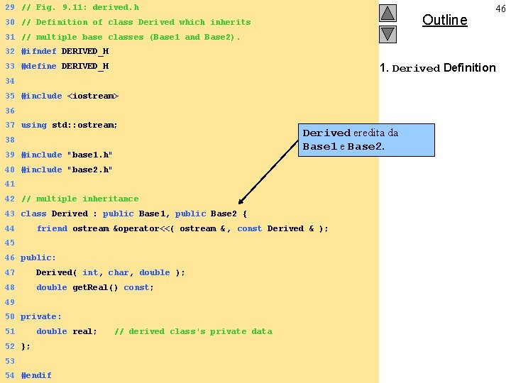 29 // Fig. 9. 11: derived. h Outline 30 // Definition of class Derived