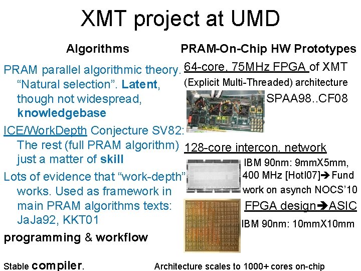 XMT project at UMD Algorithms PRAM-On-Chip HW Prototypes PRAM parallel algorithmic theory. 64 -core,