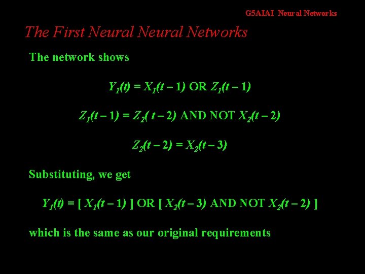 G 5 AIAI Neural Networks The First Neural Networks The network shows Y 1(t)