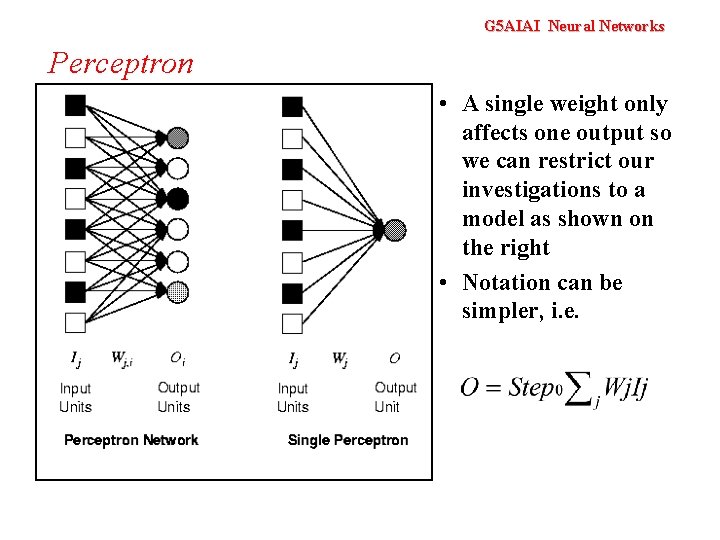 G 5 AIAI Neural Networks Perceptron • A single weight only affects one output