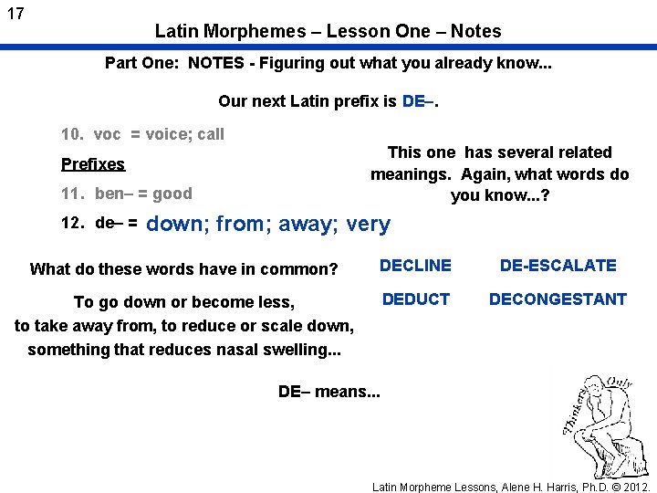 17 Latin Morphemes – Lesson One – Notes Part One: NOTES - Figuring out