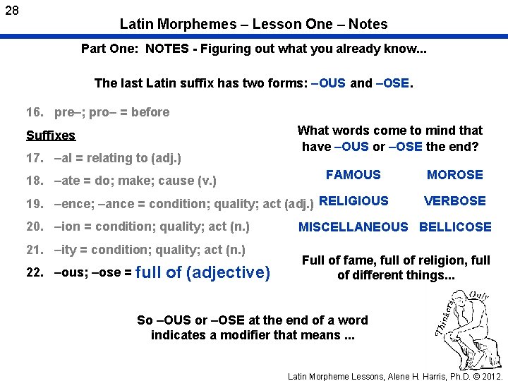28 Latin Morphemes – Lesson One – Notes Part One: NOTES - Figuring out