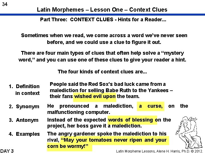 34 Latin Morphemes – Lesson One – Context Clues Part Three: CONTEXT CLUES -