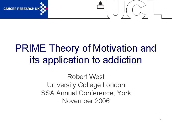 PRIME Theory of Motivation and its application to addiction Robert West University College London