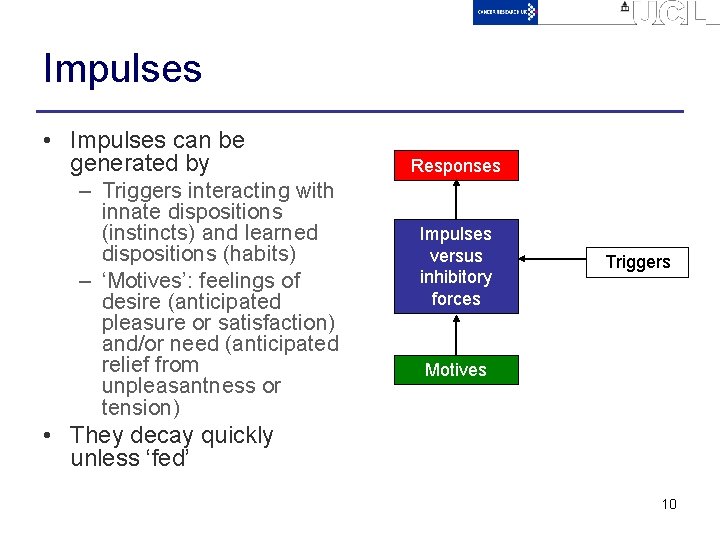 Impulses • Impulses can be generated by – Triggers interacting with innate dispositions (instincts)