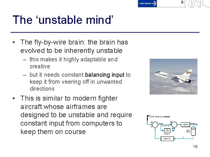 The ‘unstable mind’ • The fly-by-wire brain: the brain has evolved to be inherently