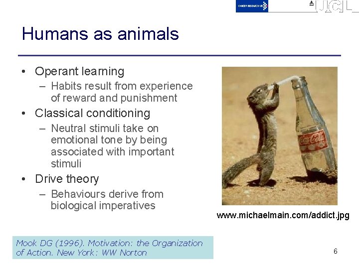 Humans as animals • Operant learning – Habits result from experience of reward and